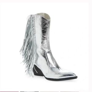 Jeffrey Campbell Orville Silver Fringe Cowboy Heel Pointed Western Boots 40 (9)